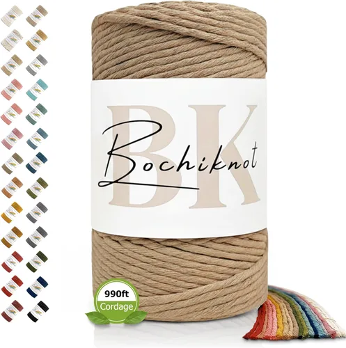 Vista 16 de BOCHIKNOT Cordón de macramé de 3 mm x 302 m - Cordón de macramé de hebra única para colgantes de pared, perchas de plantas - Cordón de macramé de 3