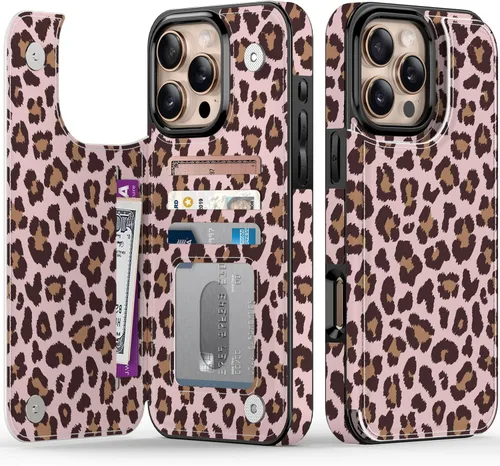 Vista 344 de LETO para iPhone 15 Pro Funda tipo cartera - Tapa tipo folio con patada - Diseños de moda - Tarjetero - Funda protectora para mujeres y niñas - 6.1