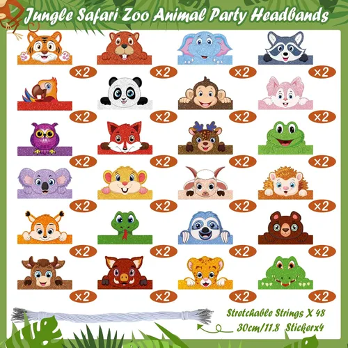 Vista 3 de Tinlade 48 sombreros de animales para niños, selva, safari, animales, de papel, coronas, diademas a granel, regalos de fiesta de cumpleaños