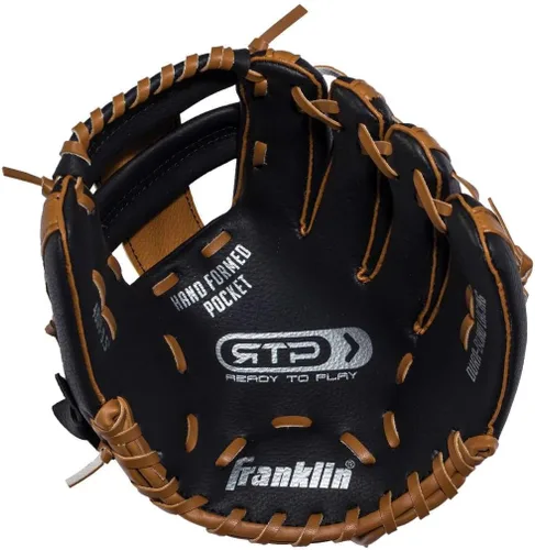Vista 4 de Franklin Sports Juego de guantes de teeball + pelota para niños Negro