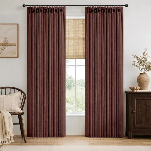 Vista 44 de MIULEE Cortinas de lino gruesas con pinzas plegadas de 96 pulgadas de largo, 2 paneles para sala de estar y dormitorio, cortinas de ventana Natural