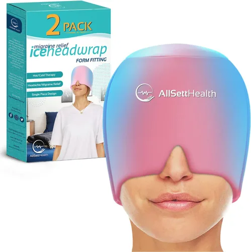 Vista 10 de Gorro de alivio de migraña para la cabeza y sombrero Paquete de gel caliente/frío con compresa de máscara facial y de ojos para aliviar el dolor