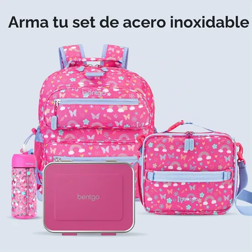 Vista 7 de Bentgo Kids - Lonchera de acero inoxidable resistente a fugas, 3 compartimentos Recipiente de silicona adicional, sin PFAS y BPA, resistente al