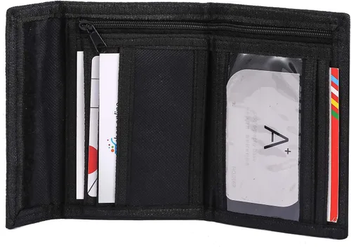 Vista 4 de Billetera de lona triple para deportes al aire libre para niños - Cartera de bolsillo frontal con cremallera, Gris2