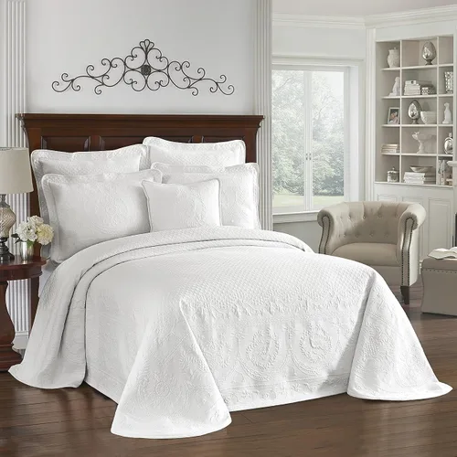 Vista 19 de Colcha Historic Charleston King Charles de estilo granja moderna con diseño floral matelasse, 100% algodón transpirable, tamaño King/California