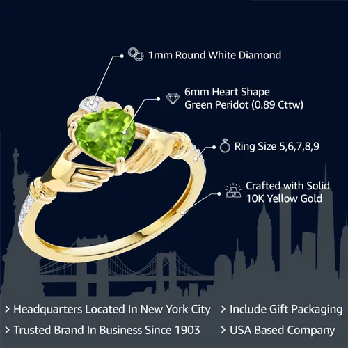 Vista 54 de Gem Stone King Anillo de compromiso claddagh celta irlandés de oro amarillo de 10 quilates con piedra preciosa en forma de corazón de 0.236 in