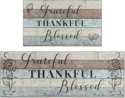 Vista 21 de Grateful Thankful Blessed - Juego de 2 alfombras de cocina antideslizantes beige y alfombrillas acolchadas cómodas para cocina, suelo de cocina