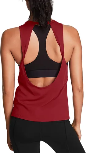Vista 7 de Mippo Tops de entrenamiento para mujer, camisetas de yoga con espalda Verde militar