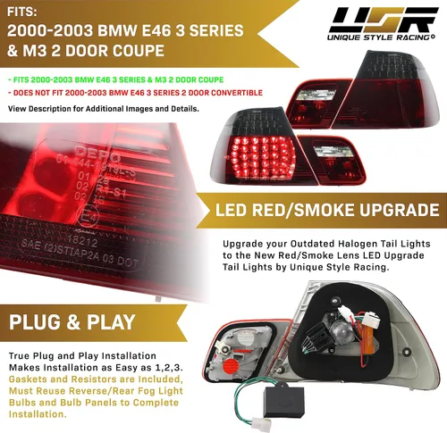 Vista 4 de 00-03 E46 2D Luces Traseras - Actualización LED Ahumado de Estilo Europeo Juego de Lámparas Traseras (Izquierda + Derecha, Interior + Exterior)