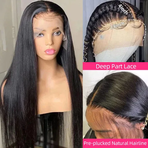 Vista 2 de 20 Pulgadas Pelucas de encaje frontal de cabello humano prearrancadas con cabello de bebé 200 de densidad Real cabello humano liso 13x4 HD Pelucas