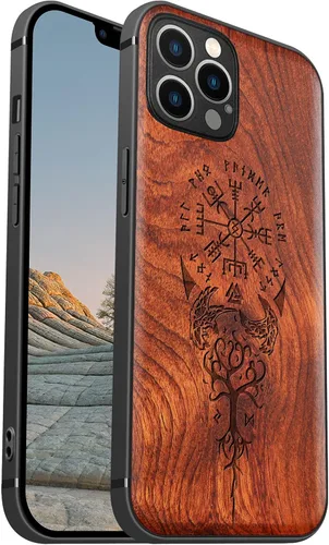 Vista 18 de Carveit Funda magnética de madera para iPhone 12 [madera real dura y TPU suave] a prueba de golpes, funda protectora híbrida única y elegante