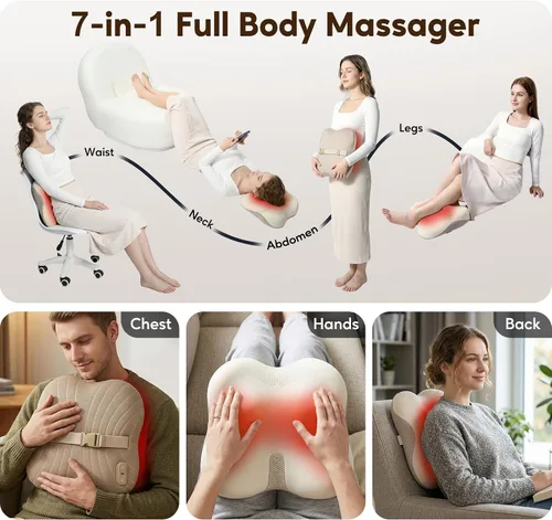 Vista 2 de arboleaf Masajeador de espalda para aliviar el dolor, control de aplicación Bluetooth, masaje inalámbrico Shiatsu cuello espalda con calor