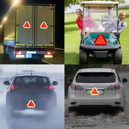 Vista 5 de Letrero de vehículo de movimiento lento, accesorios triangulares para carrito de golf de movimiento lento, 14 x 16 pulgadas, señal de tráfico