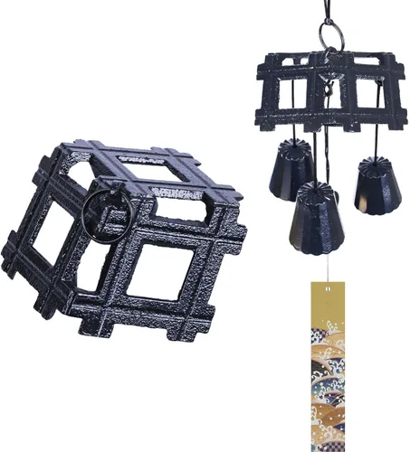 Vista 11 de Carillón de viento japonés de hierro fundido para exteriores, adorno para jardín, patio y balcón, decoración de campana de viento de metal colgante