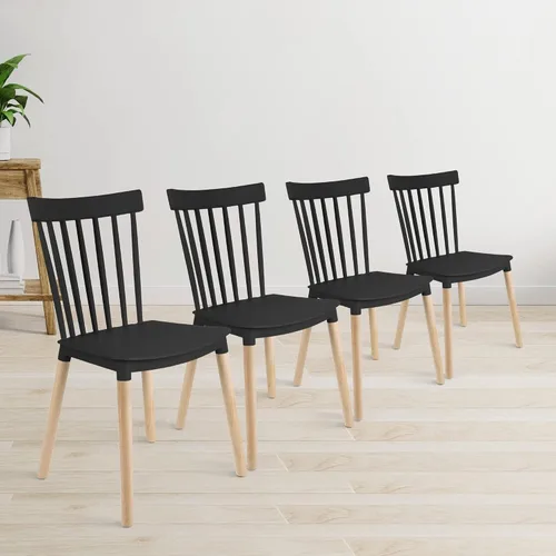 Vista 2 de DSW - Sillas de comedor de plástico modernas sin brazos con patas de madera para estar, dormitorio, cocina, comedor, sala de espera, restaurantes