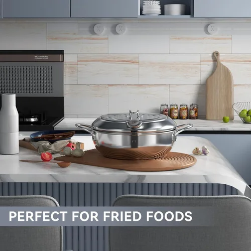 Vista 6 de Kerilyn Olla Freidora Profunda, 9.4 Pulgadas/3.4 L Olla de Freír Tempura de Estilo Japonés con Tapa, Acero Inoxidable 304 con Control de Temperatura