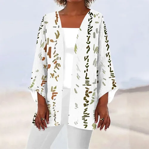 Vista 4 de Long Sleeve Kimono for Womens Retro Print Casual Duster Blouse Tops Coat 34 Sleeve Jackets Lightweight Cardigans