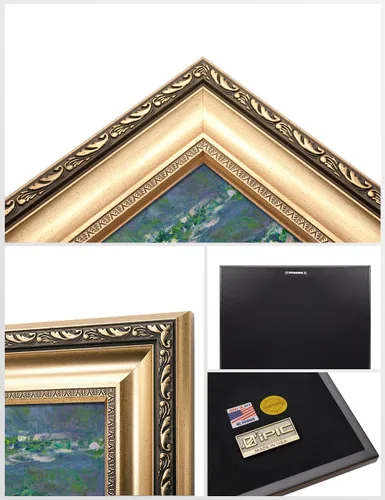 Vista 5 de IPIC - Reproducción artística de los lirios de agua de Claude Monet 1906, impresiones giclée coinciden con el marco dorado clásico, arte de pared
