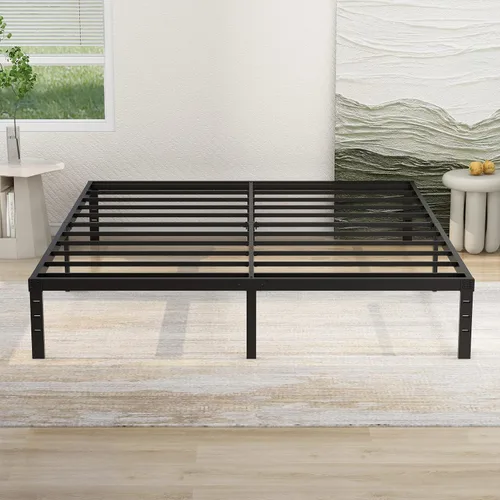 Vista 4 de Marco de cama California King de 14 pulgadas, soporte de listones de acero resistente de 2500 libras, sin ruido, no necesita somier, fácil montaje