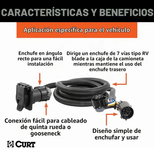 Vista 3 de CURT 56070 - Arnés con cableado personalizado (para remolque). Fits Select Chevrolet, Ford, GMC, Nissan, Ram and Toyota Models, Retains Rear
