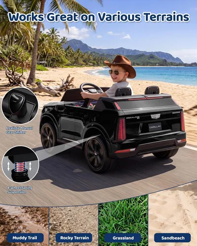 Vista 5 de Firstness Cadillac Escalade IQ Ride on Car de 2 plazas, color negro