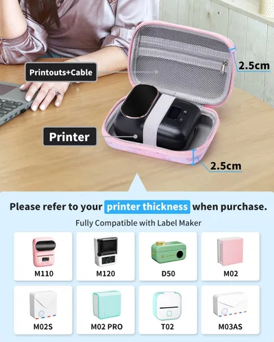 Vista 3 de Memoking T02 Estuche rígido de almacenamiento – Compatible con Phomemo D30, SUPVAN E10, NIIMBOT D11, JADENS D110 y más, con bolsillo de malla