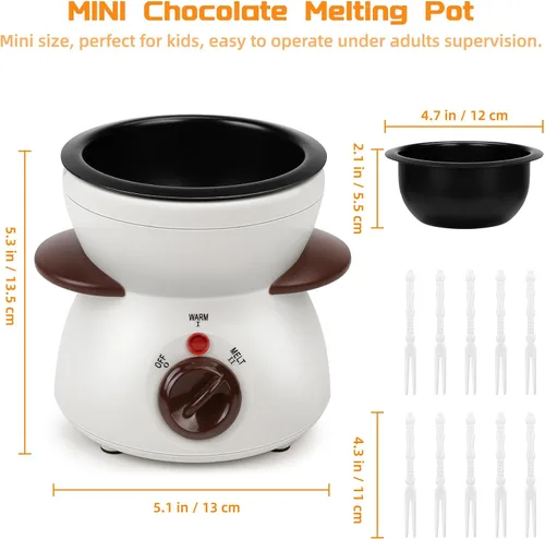 Vista 17 de Mini olla para fundir chocolate, fuente de fondue de chocolate, máquina calentadora de 8.79 onzas para chocolate con leche, queso, mantequilla Rojo