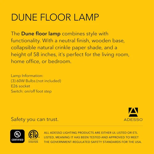 Vista 7 de Adesso Lámpara de pie de tres luces, base de madera natural y brillo ajustable, iluminación perfecta para dormitorio, sala de estar y decoración