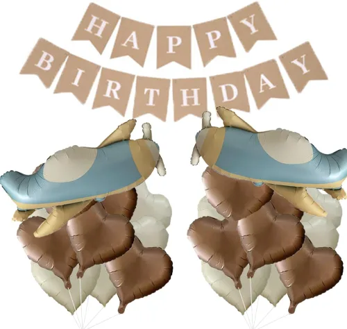 Vista 5 de Globos de avión de combate azul de 32 pulgadas, diseño de dibujos animados, fiesta voladora, cumpleaños, decoración de aviones