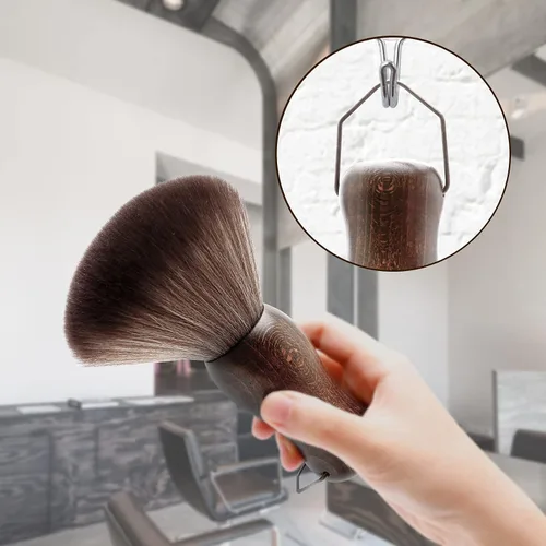 Vista 5 de Cepillo de plumero para cuello de peluquero, mango de madera con gancho para cortar el cabello (2 piezas)