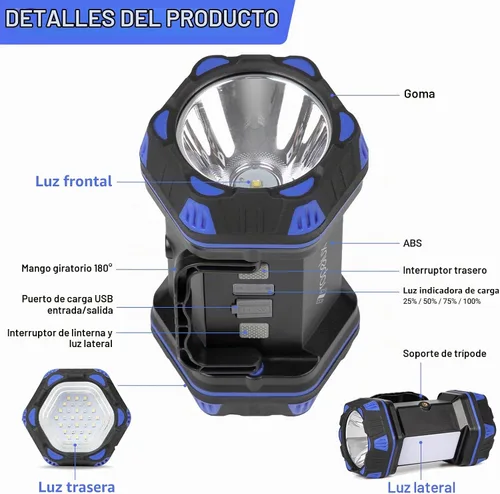 Vista 9 de Linterna de camping LED recargable, linterna de campamento de 1500 lm, 8 modos de luz, luces de campamento de capacidad 4800, luz de flash brillante