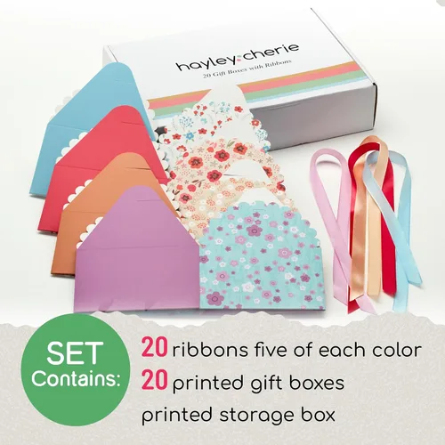 Vista 4 de Cajas de regalo pequeñas florales con tapas y cintas (paquete de 20) cajas decorativas vacías de 5.8 x 3.7 pulgadas para regalo, productos Estándar