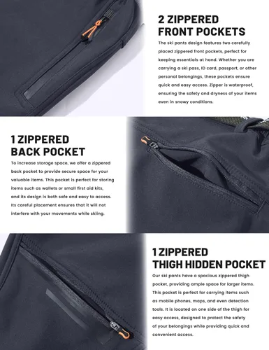 Vista 5 de TACVASEN Pantalones de esquí de nieve para hombre, pantalones de snowboard resistentes al agua, pantalones de senderismo con forro polar