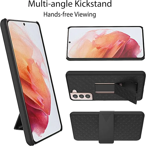 Vista 4 de Ailiber Funda protectora de cuerpo completo para Samsung Galaxy S21 5G, protector de pantalla para Galaxy S21, soporte giratorio con clip