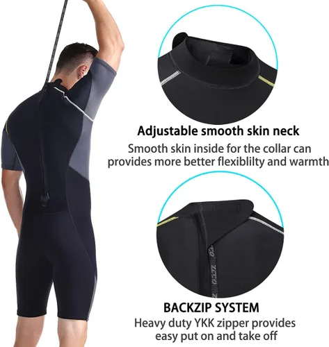Vista 3 de Traje de neopreno corto para hombres de 0.059 in de neopreno con cremallera trasera para buceo, surf, esnórquel, natación