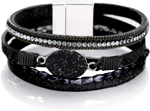 Vista 32 de Fesciory - Pulsera de leopardo para mujer, estilo bohemio de cuero multicapa con perlas de cristal