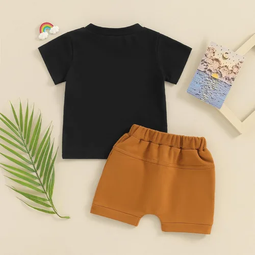Vista 6 de Newbgclo Ropa de verano para bebé niño y niña, camiseta de manga corta con estampado de letras, camiseta de manga corta, pantalones cortos