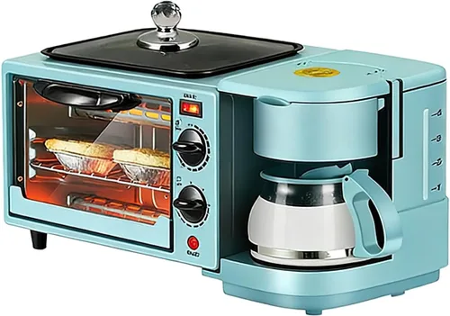 Vista 12 de Máquina de desayuno casera multifuncional 3 en 1, mini horno, cafetera (negro)