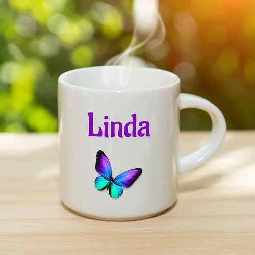 Vista 3 de Linda Taza de café – Taza de cerámica personalizada de mariposa con nombre, taza personalizada, regalo personalizado de cumpleaños/Navidad, regalo