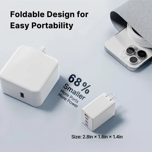 Vista 6 de USB C Charger Block, Foldable GaN5 Super Fast Charger USB C Adaptador para iPhone 17/16 Pro Max Cargador de carga rápida Blanco