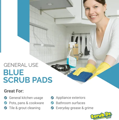 Vista 7 de Scrub Doctor - Esponja de grado comercial, suministros de limpieza ecológicos reutilizables (azul, servicio mediano, paquete de 12)
