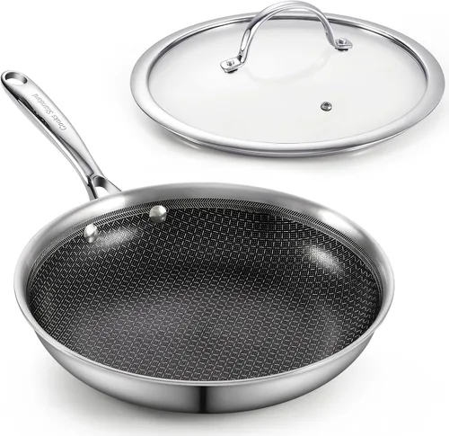 Vista 9 de Cooks Standard Sartén antiadherente híbrida de 8 pulgadas con revestimiento de varias capas, sartén de acero inoxidable con tapas de vidrio