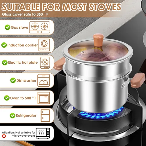 Vista 3 de Olla de vapor de acero inoxidable de 2 niveles con inserto de vapor y cesta