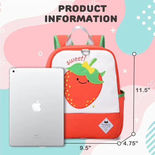 Vista 5 de BEATRIX NEW YORK - Mochila de 11 pulgadas con correa extraíble para niñas y niños, ideal para preescolar y jardín de infantes, Berry, 24 x 12 x 29
