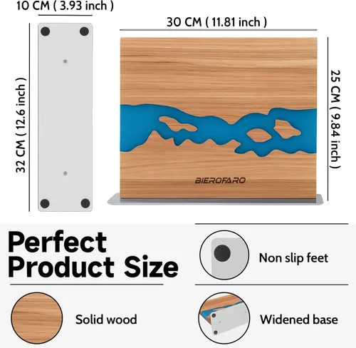 Vista 5 de Bloque magnético para cuchillos con base de acero, soporte para cuchillos de doble cara hecho de madera de acacia para cuchillos de chef, moderno