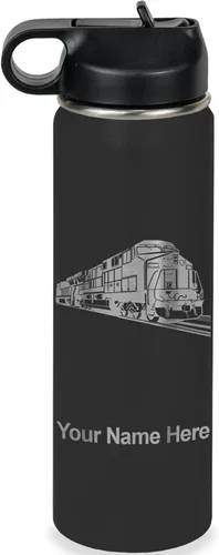 Vista 18 de LaserGram Botella de agua personalizada, tren de carga, acero inoxidable de doble pared aislada al vacío con popote superior, regalo grabado