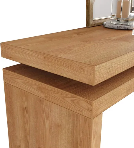 Vista 9 de Mesa de entrada de madera retro de 60 pulgadas, mesa consola de granja natural con diseño de suspensión de doble tablero para sala de estar, fácil