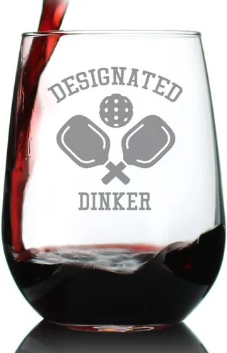 Vista 6 de Dinker designado personalizado – Copa de vino sin tallo personalizada – Regalos y decoración de pickleball divertidos – Grande 17 onzas – Regalo
