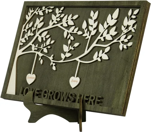 Vista 2 de Jeweidea Letrero personalizado con nombre de la familia con 2-9 nombres, adorno personalizado con placa grabada del árbol de la vida con soporte, 2