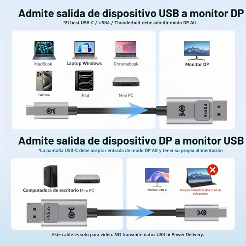 Vista 6 de Cable Matters Cable USB C a DisplayPort 2.1 bidireccional de 40 Gbps, 3 pies/3 ft